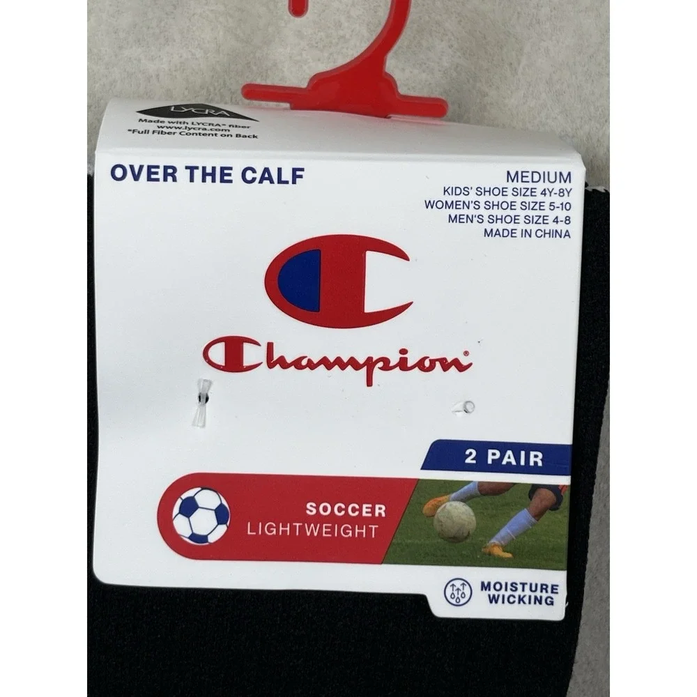 New‎ Champion Over the Calf Socks Sz Medium  2 Pairs Soccer Lacrosse Sports